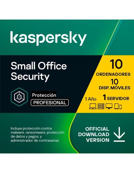 ANTIVIRUS KASPERSKY SMALL OF. SEC. 1L SERVER + 10L PC + 10L ANDROID L.ELEC
