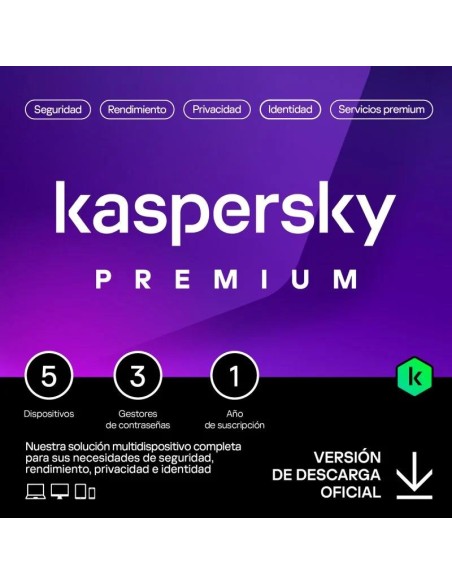 ANTIVIRUS KASPERSKY PREMIUM 1YEAR 5L PC/MAC/ANDROID/IOS L.ELECTRONICA