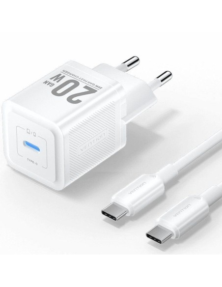 CARGADOR DE PARED VENTION GAN USB-C 20W WHITE + CABLE UCB-C 1M WHITE
